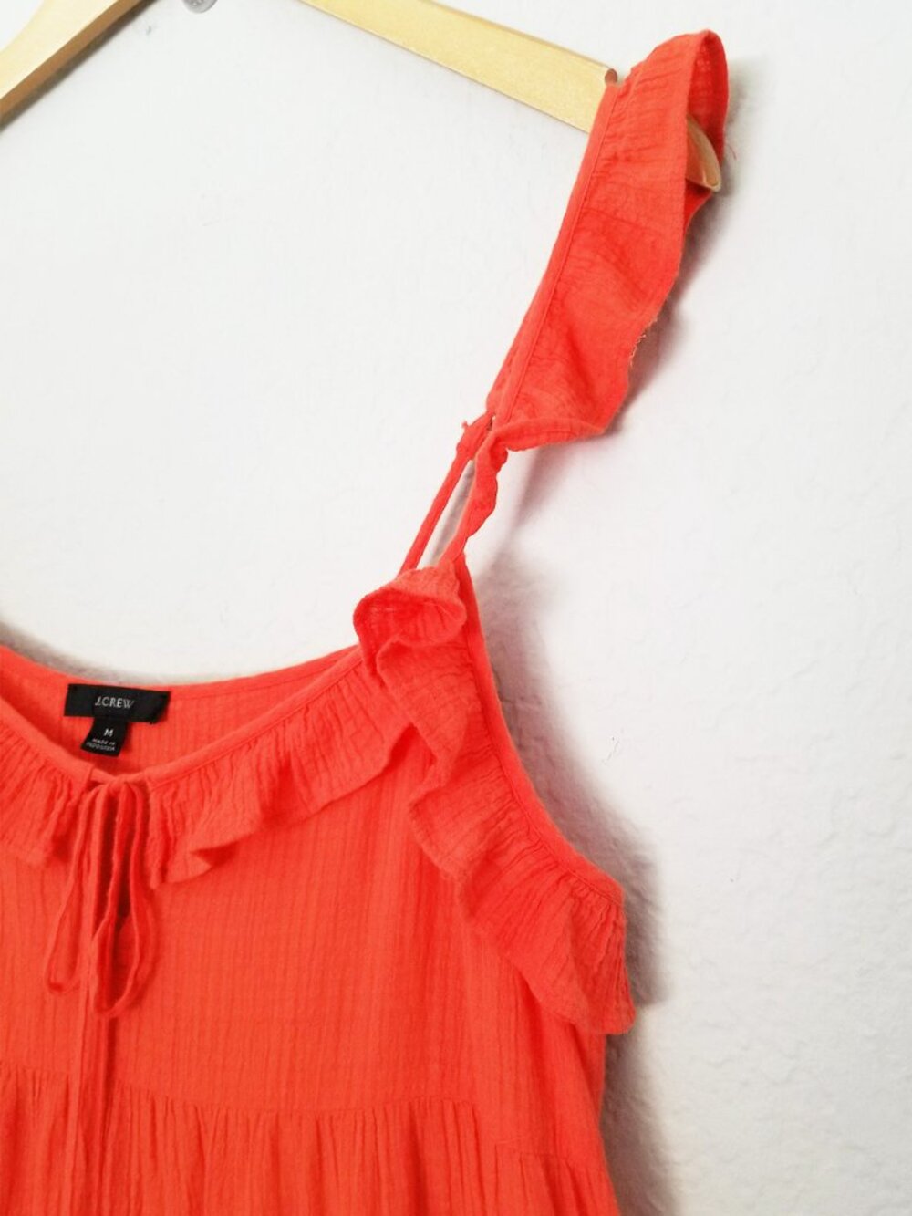 J. Crew Tiered Ruffle Maxi Dress M Crinkle Gauze 100% Cotton Red Orange $128 - Picture 13 of 16